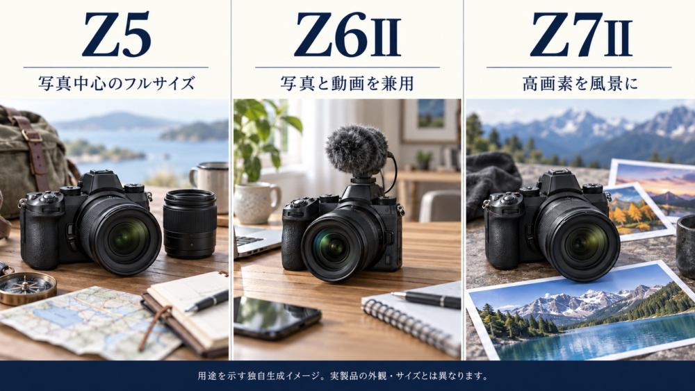 Z5とZ6IIとZ7IIの用途を示す比較イメージ