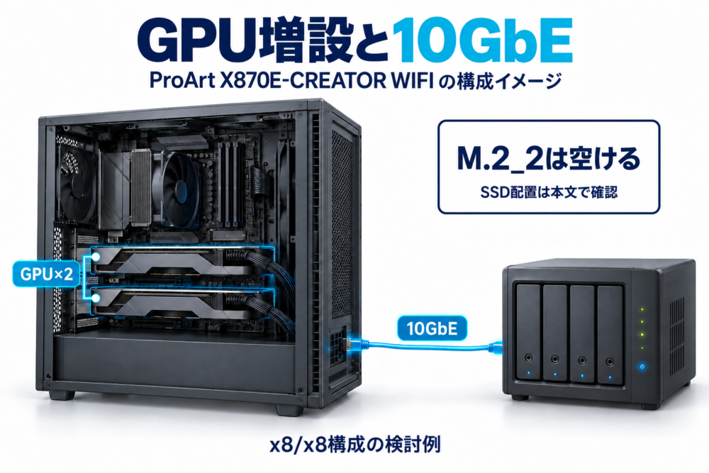 GPU2枚のワークステーションを10GbEでネットワークストレージにつなぐ概念図