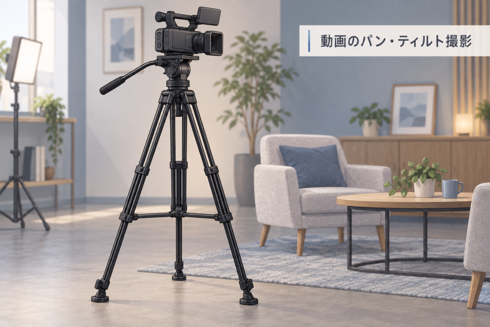 動画のパン・ティルト撮影に使う三脚の構成イメージ