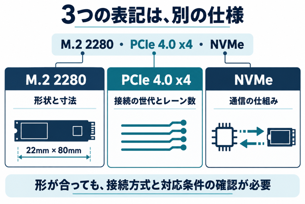M.2・PCIe・NVMeが表す仕様の違い