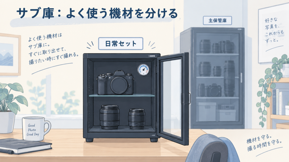 よく使う少数の機材を小型のサブ庫へ分けるイメージ