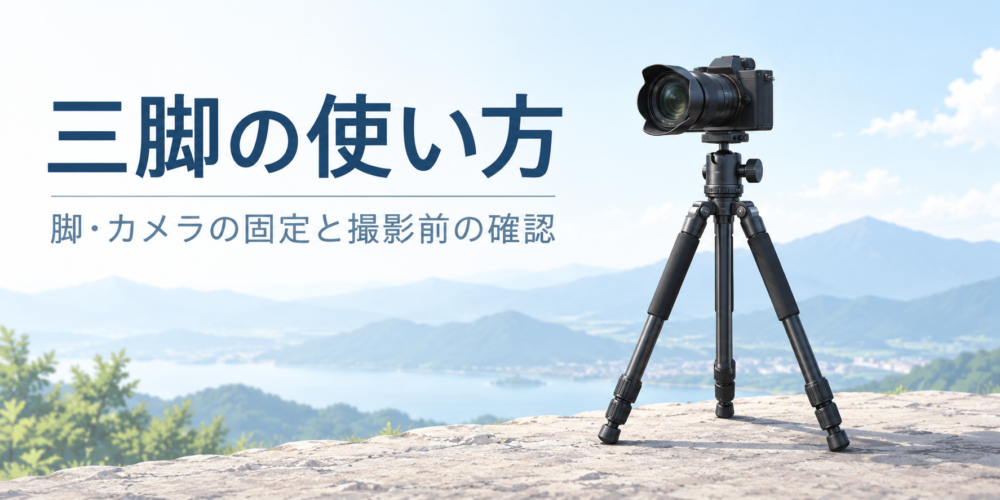 平らな場所に設置したカメラ用三脚と使い方の見出し