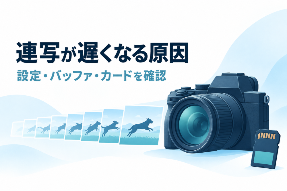 カメラの連写と画像データの保存を表す概念イラスト
