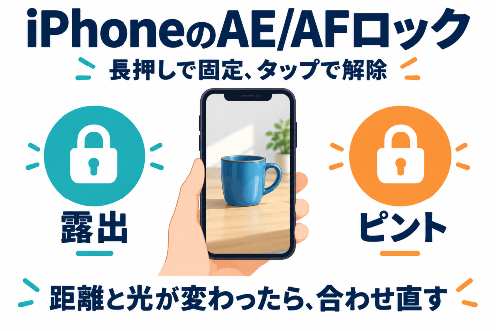 iPhoneのAE/AFロックで露出とピントを固定する概念図