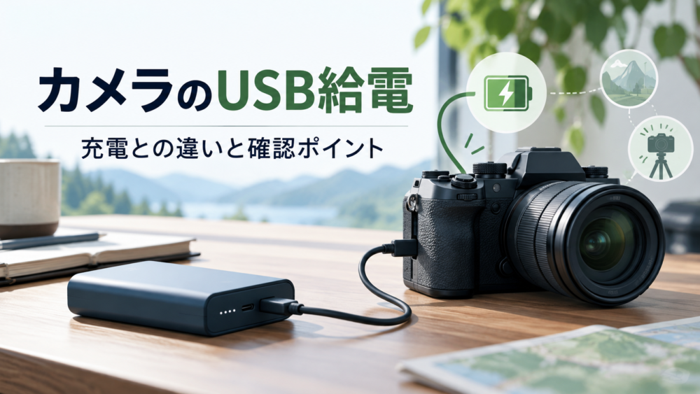 USBケーブルで外部電源につないだカメラの概念イラスト