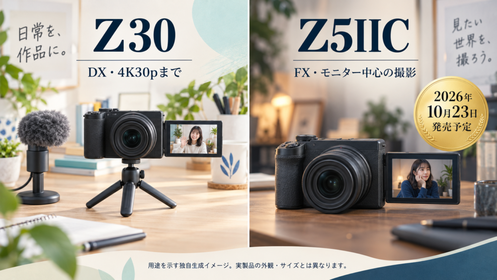 Z30とZ5IICのモニター撮影を示す比較イメージ